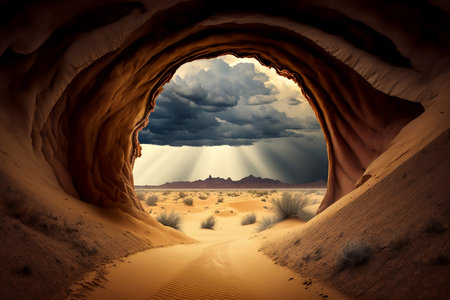 View of the dark sky from the sand tunnelの素材