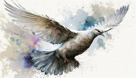 White dove flying watercolor style painting - a symbol of peace and hopeの素材