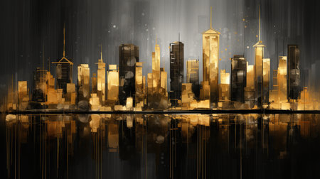 New York City skyline with reflection on water. 3D Renderingの素材