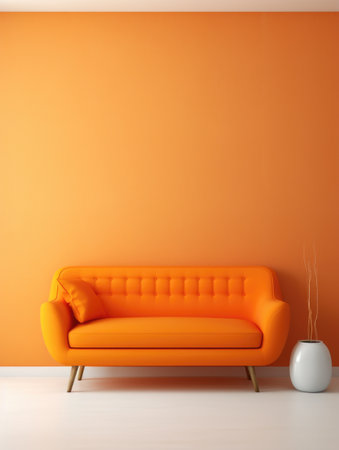 Orange living room with orange sofa and vase. 3d renderの素材