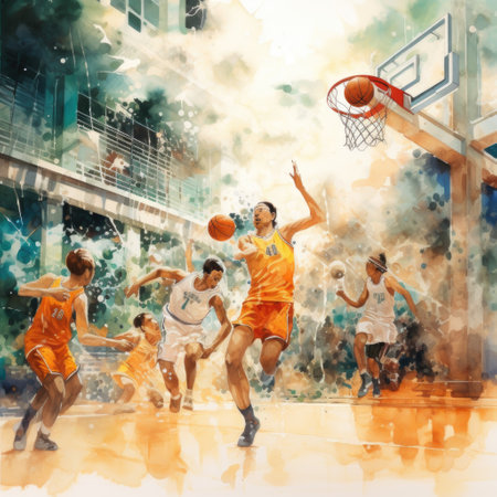 A basketball game in watercolorの素材