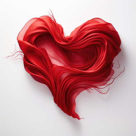 Heart made of red fabric on a white background. 3d renderingの素材