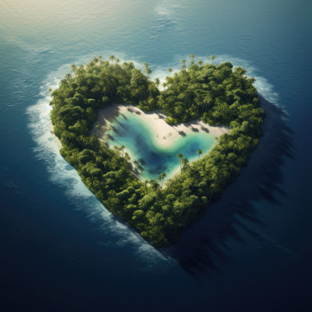 Tropical island in the shape of a heart. 3d renderingの素材
