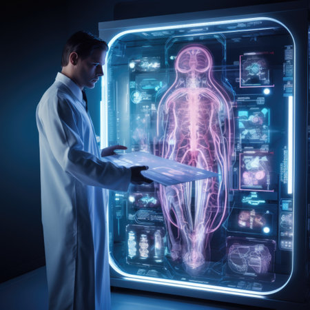 Doctor looking at x-ray image of human body in medical laboratoryの素材