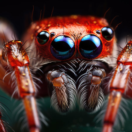 jumping spider macro close up on a black background in high definitionの素材