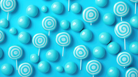 Blue lollipops on a blue background. 3d renderの素材