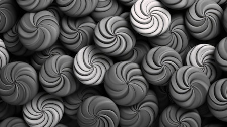 3d rendering of abstract background with spiral shapes in black and white colorsの素材