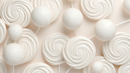 3d rendering of white lollipops on beige backgroundの素材