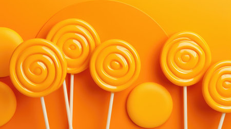 Orange lollipops on orange background. 3d illustration.の素材