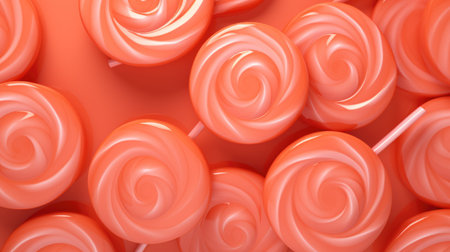 Candy lollipops on orange background. 3d renderingの素材