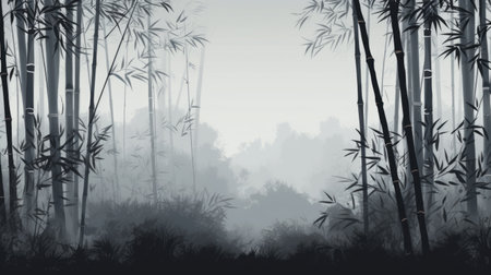 Bamboo Forest in the morning fog. Natural background. Vector illustration.の素材