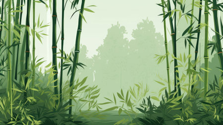 Green bamboo forest background. Vector illustration in flat cartoon style for your designの素材