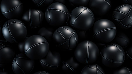 Realistic 3d Detailed Black Sport Balls Background. Vector illustrationの素材