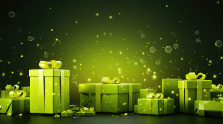 Gift boxes on green bokeh background. Vector illustration.の素材