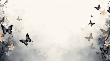 Vintage background with butterflies and flowers. Grunge style.の素材