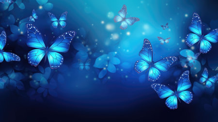 Blue butterflies on background with bokeh effect. Vector illustration.の素材