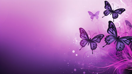 butterflies on purple background with space for your text or imageの素材