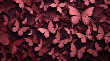 Beautiful pink butterflies on a dark background. 3d rendering.の素材