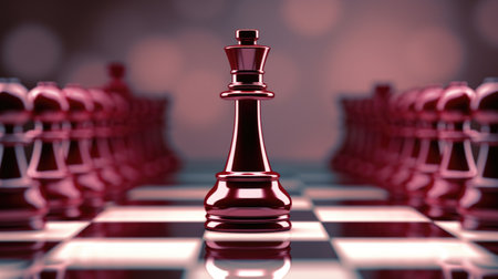 Chess pieces on a chessboard. 3d render illustration.の素材