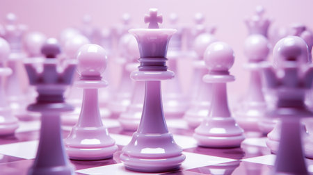 White chess pieces on a chessboard. The concept of leadership and successの素材