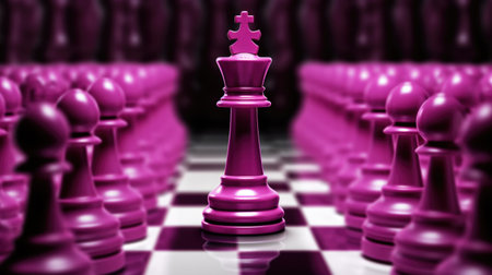 Chess game concept of leadership and success as a 3D illustration.の素材