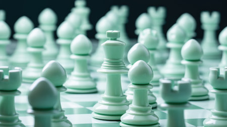Chess pieces on a chessboard, close-up, selective focusの素材