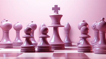 Chess pieces in a row on the chessboard. 3d renderingの素材