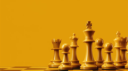 3d render of chess pieces on a chessboard with copy spaceの素材