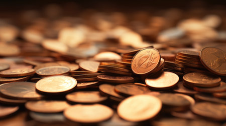 Close up shot of a pile of coins. Shallow depth of field.の素材