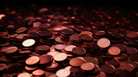 Pile of coins on dark background, business and finance concept idea.の素材