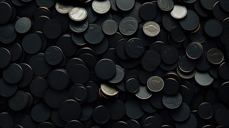Pile of black coins as background, business and financial concept ideaの素材