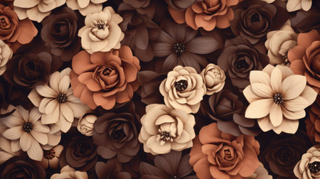 floral background - close up of orange and beige paper flowersの素材