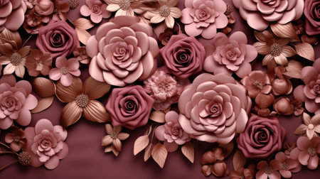 3d rendering of a lot of pink flowers on a brown backgroundの素材