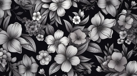 Seamless pattern with hand drawn flowers. Vector floral background.の素材