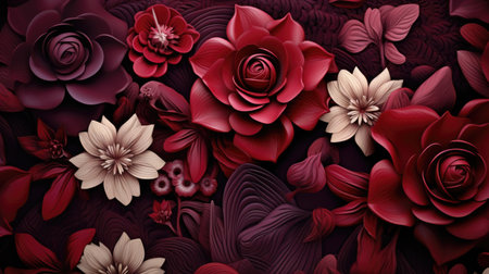 3d rendering of red and white flowers on black background with copy spaceの素材