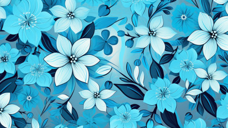 Seamless pattern with blue flowers on a blue background. Vector illustration.の素材