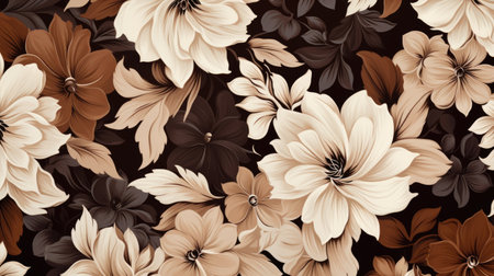 Seamless floral pattern with white and brown flowers on black backgroundの素材