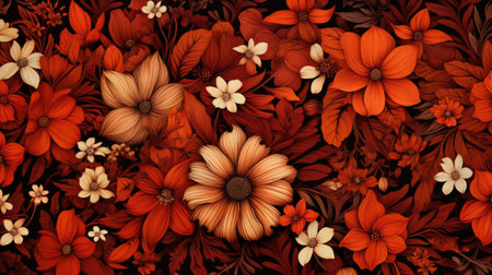 Beautiful floral background with red and orange flowers. Vector illustration.の素材