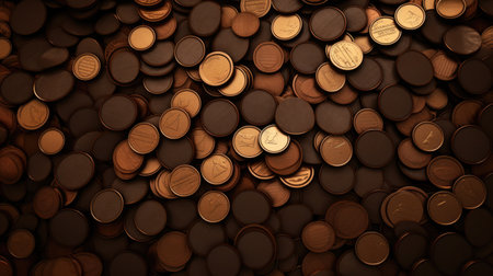 3d illustration of coins background. Brown and golden coins background.の素材