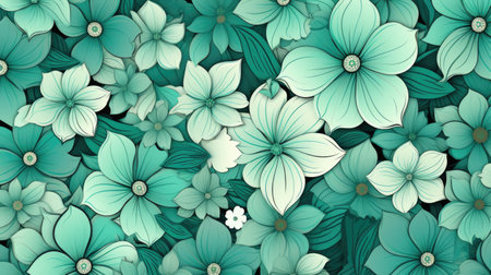 Seamless pattern with blue and green flowers. Vector illustration.の素材
