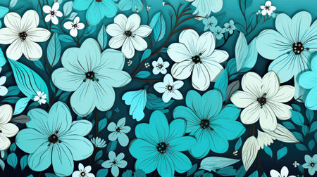 Seamless pattern with blue and white flowers. Vector illustration.の素材