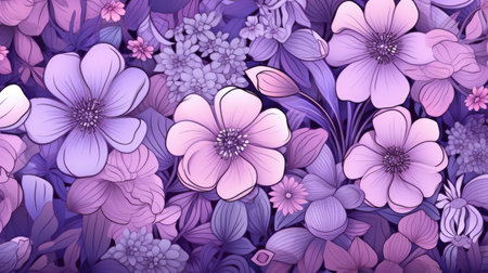 Seamless floral pattern with violet flowers and leaves. Vector illustration.の素材