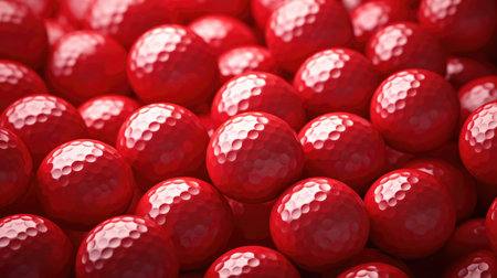 Red golf balls close-up. Background of golf balls. 3d renderingの素材