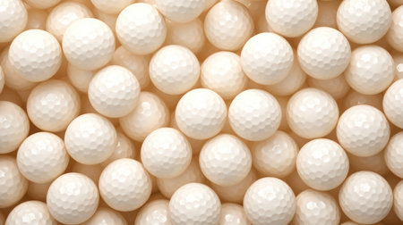 Golf ball background. Close up of white golf balls on teeの素材