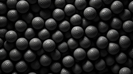 Black and white golf balls background. Top view. 3D illustrationの素材
