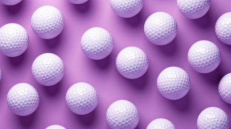 Pattern of white golf balls on a purple background. 3d renderingの素材
