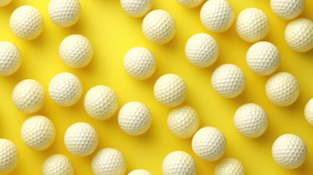 Golf balls on yellow background, top view. Space for textの素材