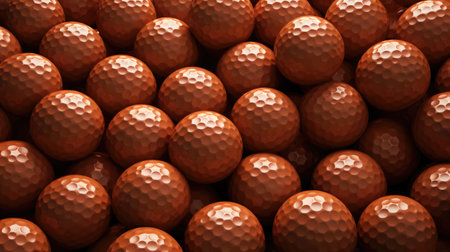 Close up of a group of orange golf balls. 3d renderingの素材