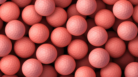 Pile of red golf balls. Abstract background. 3D rendering illustrationの素材