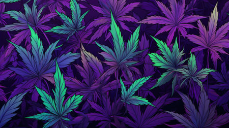 Seamless pattern with cannabis leaves on dark background. Vector illustration.の素材